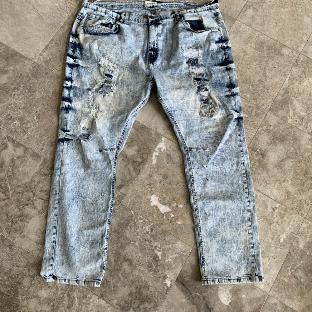 FWRD Denim & Co. Jeans Mens Size 46x33 Slim Y2K Distressed Blue Grunge.